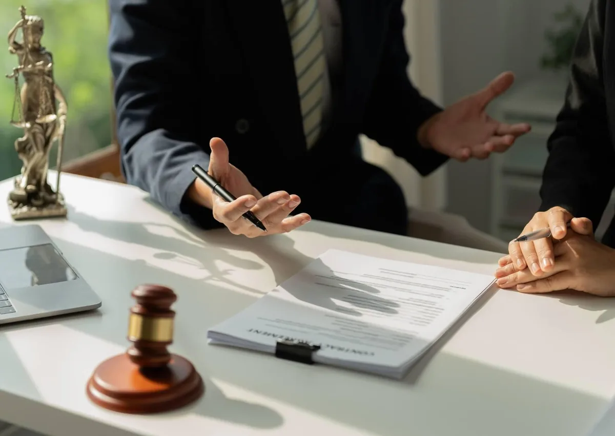 Employment lawyer discussing reasonable accommodation at work with an employee during a workplace rights consultation about disability accommodations.